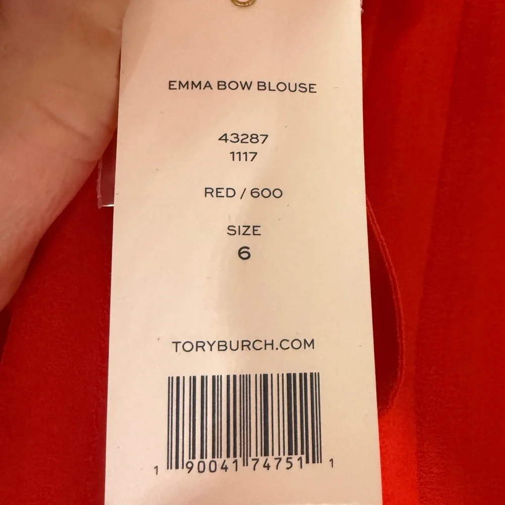 NWT Tory Burch Emma Bow Blouse Silk Red‎ Size 6